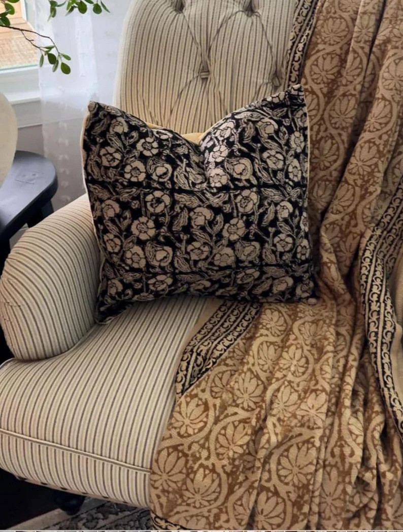 Handblock Print Cotton Throw and Throw Fabric Cushions All Size Pillow Cover Home Decor Handmade ... | Etsy (US)