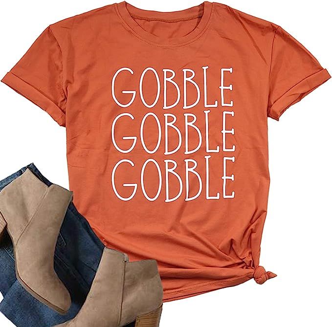 FAYALEQ Thanksgiving Shirt for Women Gobble Gobble Short Sleeve Letter Print Funny Graphic Tees T... | Amazon (US)