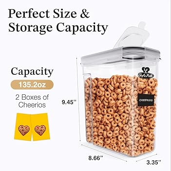 Cereal Containers Storage Set Large (4L,135.2 Oz), Airtight Food Storage Containers for Kitchen &... | Amazon (US)