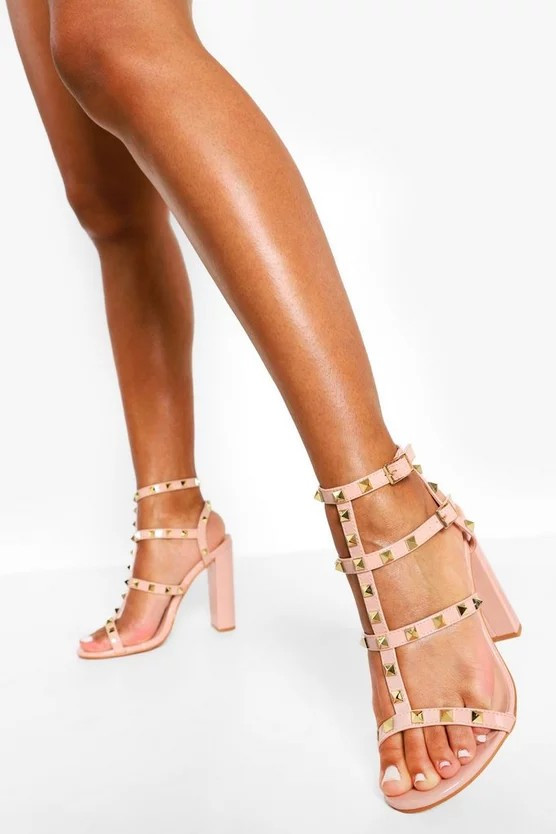 Patent Studded Block Heel Sandal | Boohoo.com (US & CA)