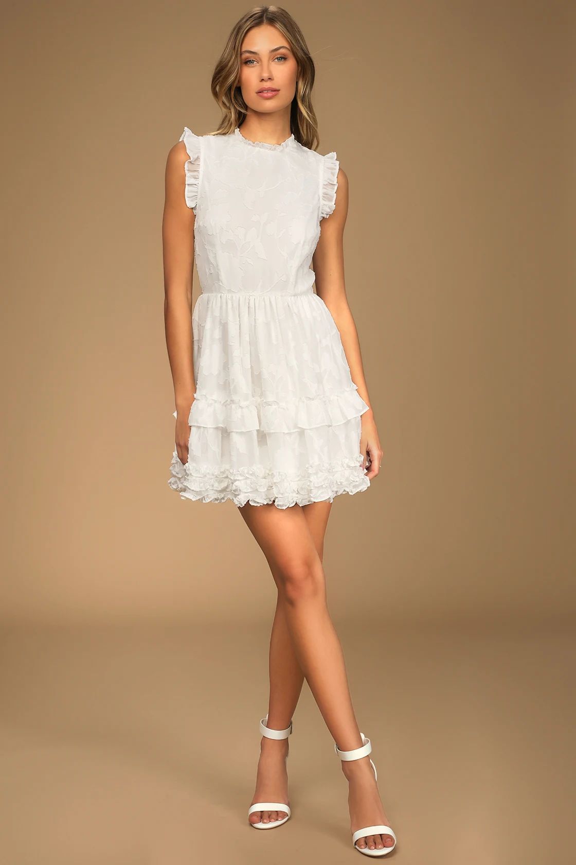 True as Can Be White Burnout Floral Ruffled Mini Dress | Lulus (US)