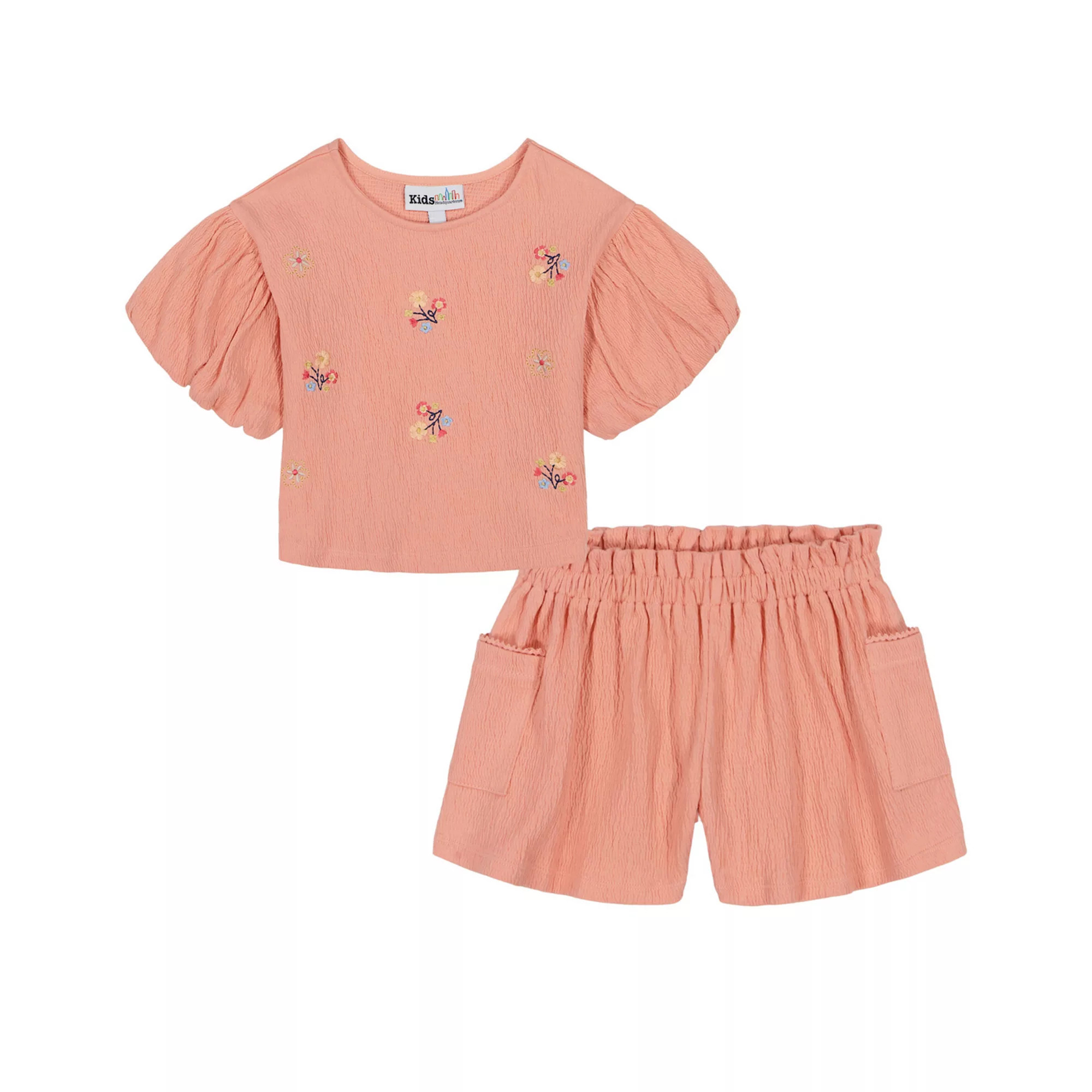 Girls 4-6 Kids Headquarters 2-pc. Floral Embroidered Crinkle Knit Top & Shorts Set | Kohl's