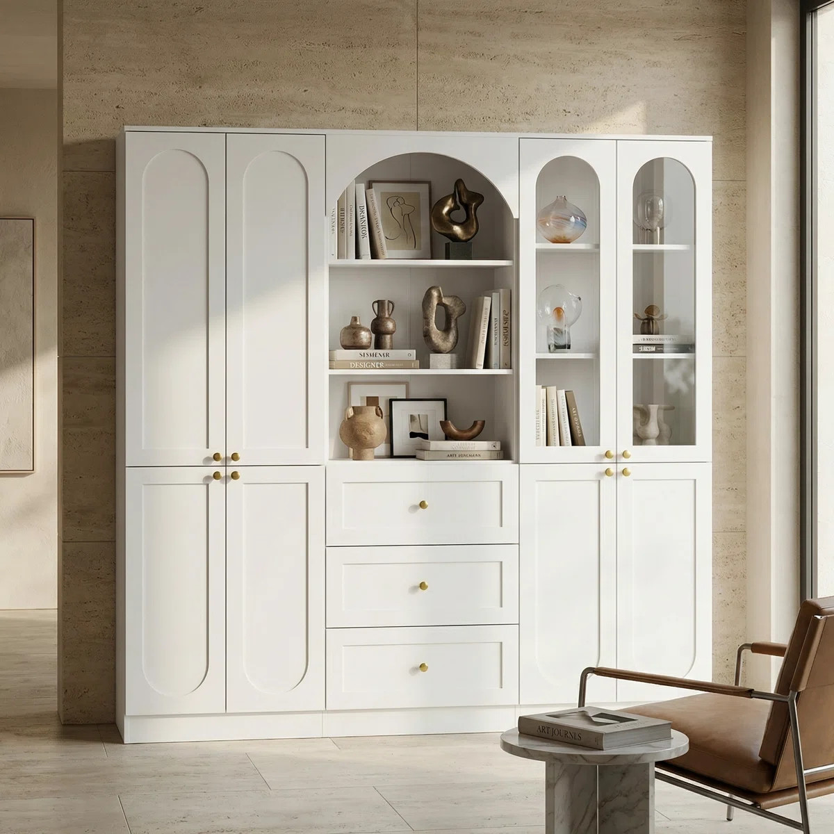 70''H X 71'' W 6-Story Bookcase With Drawers And Glass Doors | Wayfair North America