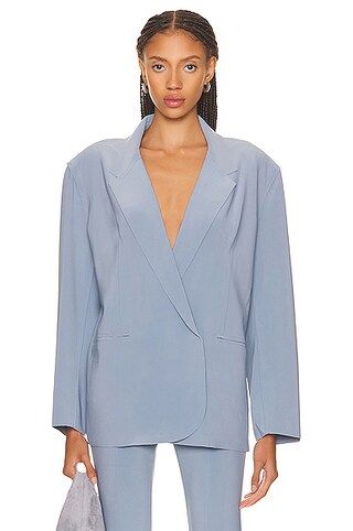 Norma Kamali for FWRD Oversized Double Breasted Jacket in Soft Blue | FWRD | FWRD 