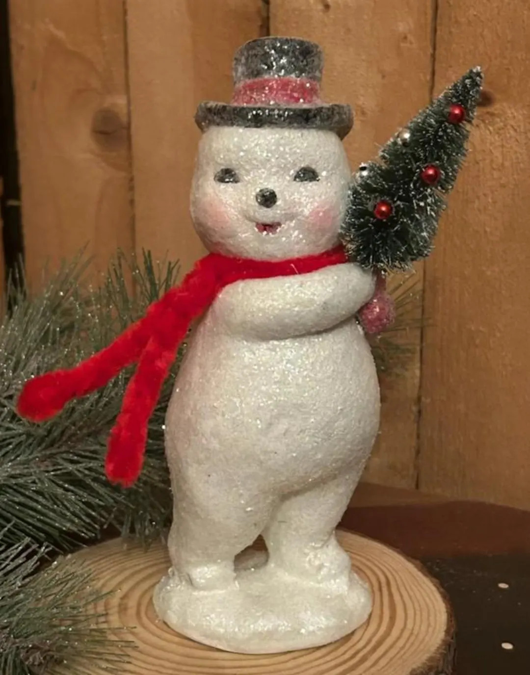 8" Winter Snowman Christmas Figure Snow Top Hat Figure Bottle Brush Tree, Retro Frosty - Etsy | Etsy (US)