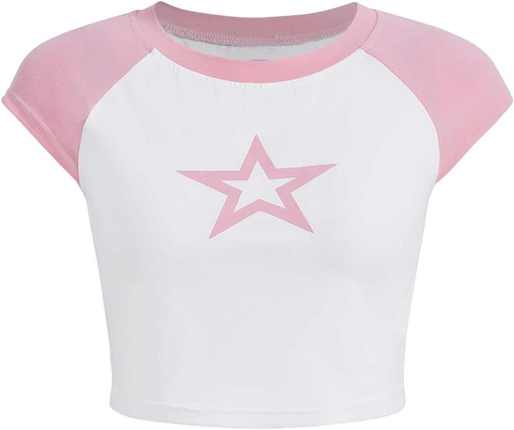 SweatyRocks Women's Graphic Print Round Neck T Shirt Short Sleeve Crop Tee Tops | Amazon (US)