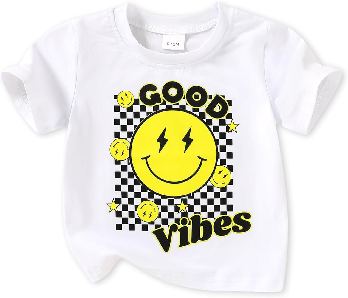 Happy Town Toddler Clothes Baby Boy Girl Smiley Face Shirt Short Sleeve T-Shirt Tee Summer Tops O... | Amazon (US)
