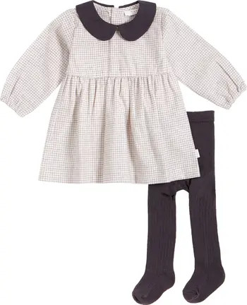 Check Organic Cotton Long Sleeve Dress & Tights Set | Nordstrom