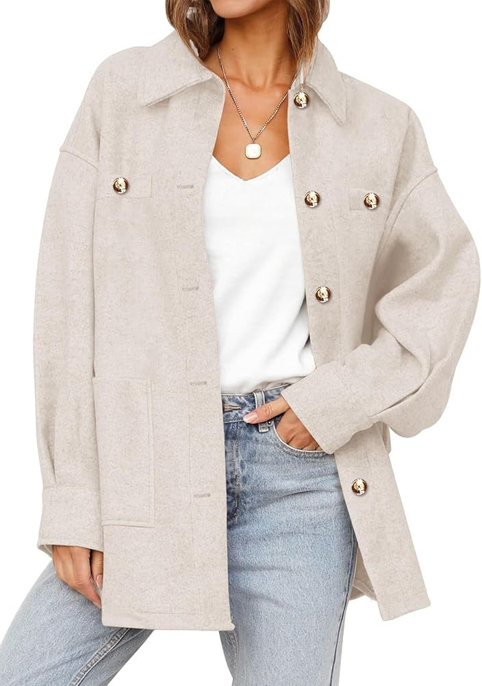 Dokotoo Women's Fall Oversized Long Sleeve Shacket Jackets 2024 Button Down Coats with Pockets | Amazon (US)