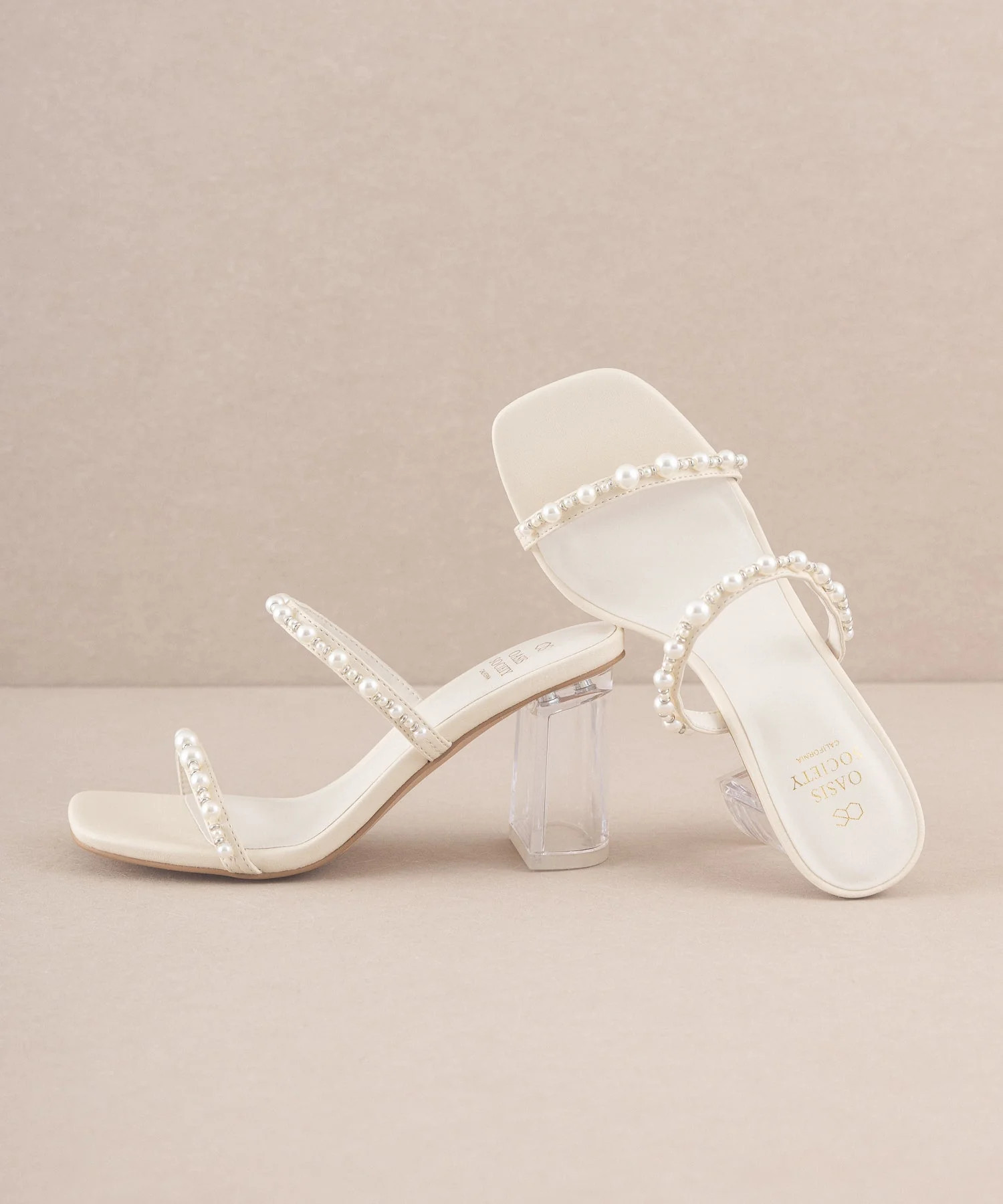 The Mae | Beige Strappy Pearl Heel | Oasis Society