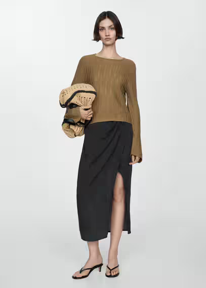MANGO - Lyocell skirt with slit black - 40 - Woman | Mango (US/MX/AU)