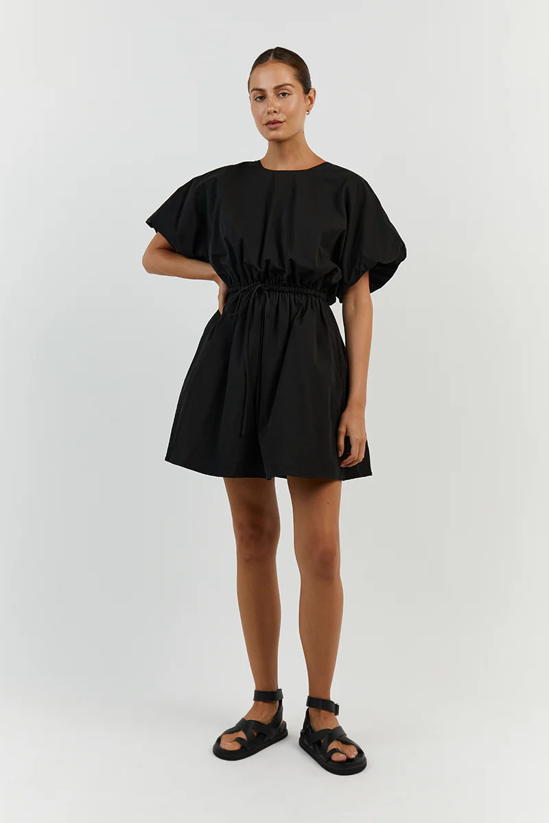 ELLA BLACK COTTON MINI DRESS | DISSH