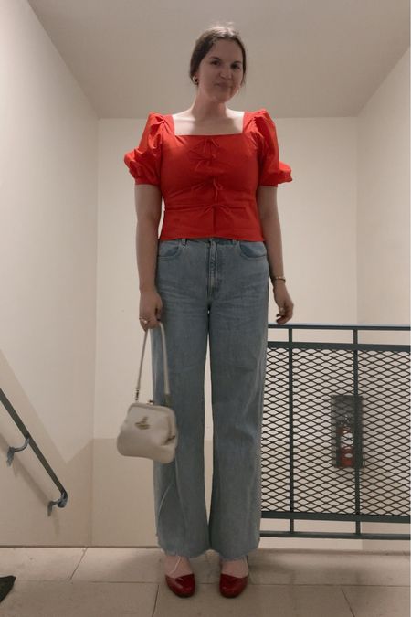 red bow top with puff sleeves, prada red Open-Sided Patent Leather Pumps, holiday party shoes, kitten heels, dinner outfit, date night, fall / winter, VIVIENNE WESTWOOD Vivienne's moiré tote bag, white designer bag, spring / summer, neutrals, gold, handbag, purse, SLVRLAKE Grace High Rise Wide Leg Jeans Grace High Rise Wide Leg Jeans, denim, shopbop, gold jewelry from Amazon (hoop earrings, rings), amazon 10 Colors Hair Claw Clips 4 Inch Matte Nonslip Large Hair Clips For Women Thick and Thin Hair Large Strong Hold Claw Clips For Thick Hair Strong Hold Hair Accessories for Women Trendy Jaw Hair Clips, budget friendly, affordable

#LTKfindsunder100 #LTKfindsunder50 #LTKstyletip