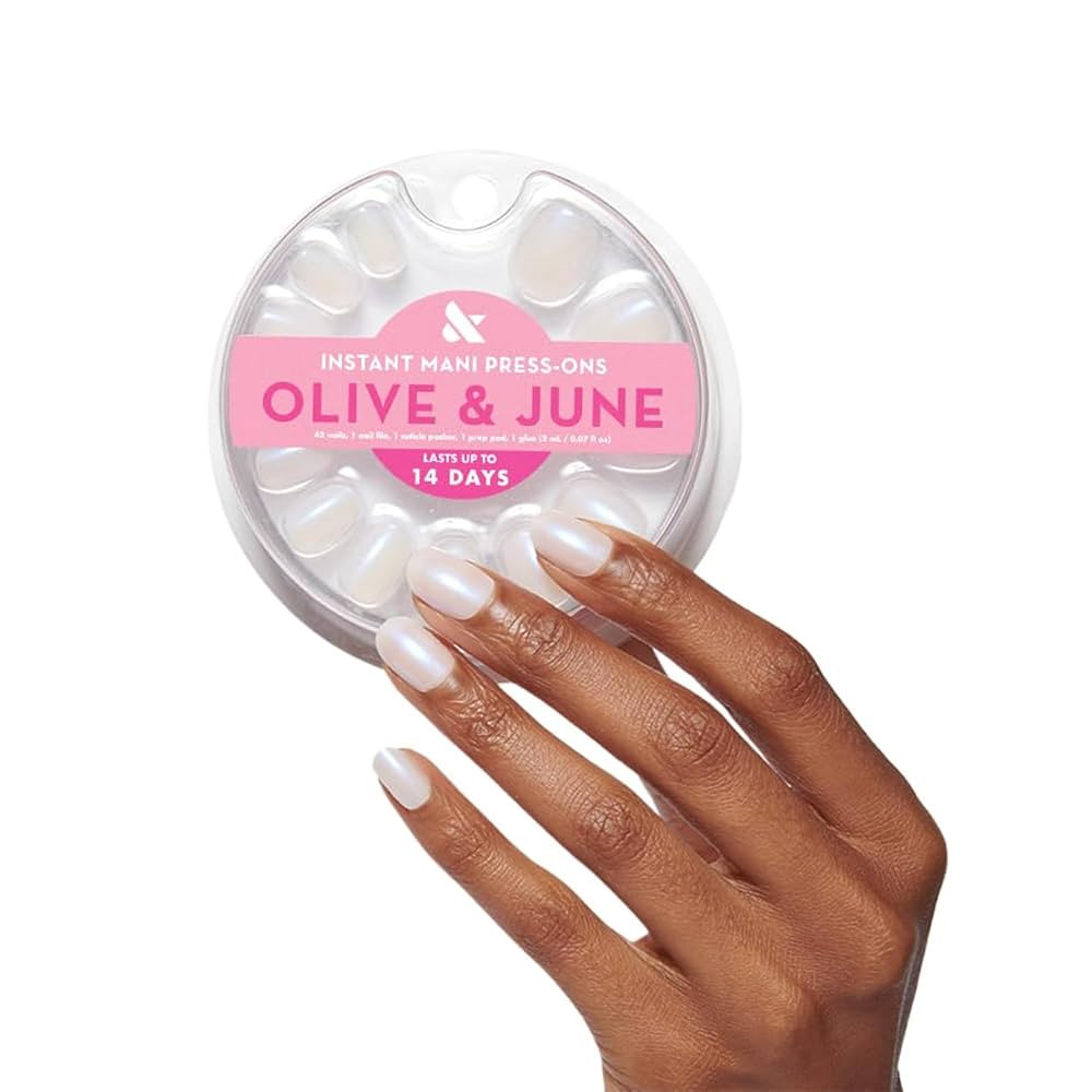 Olive & June Instant Mani Press On Nails (Glue) | Shimmery Pink Iridescent | Medium, Oval 42 Fake... | Amazon (US)