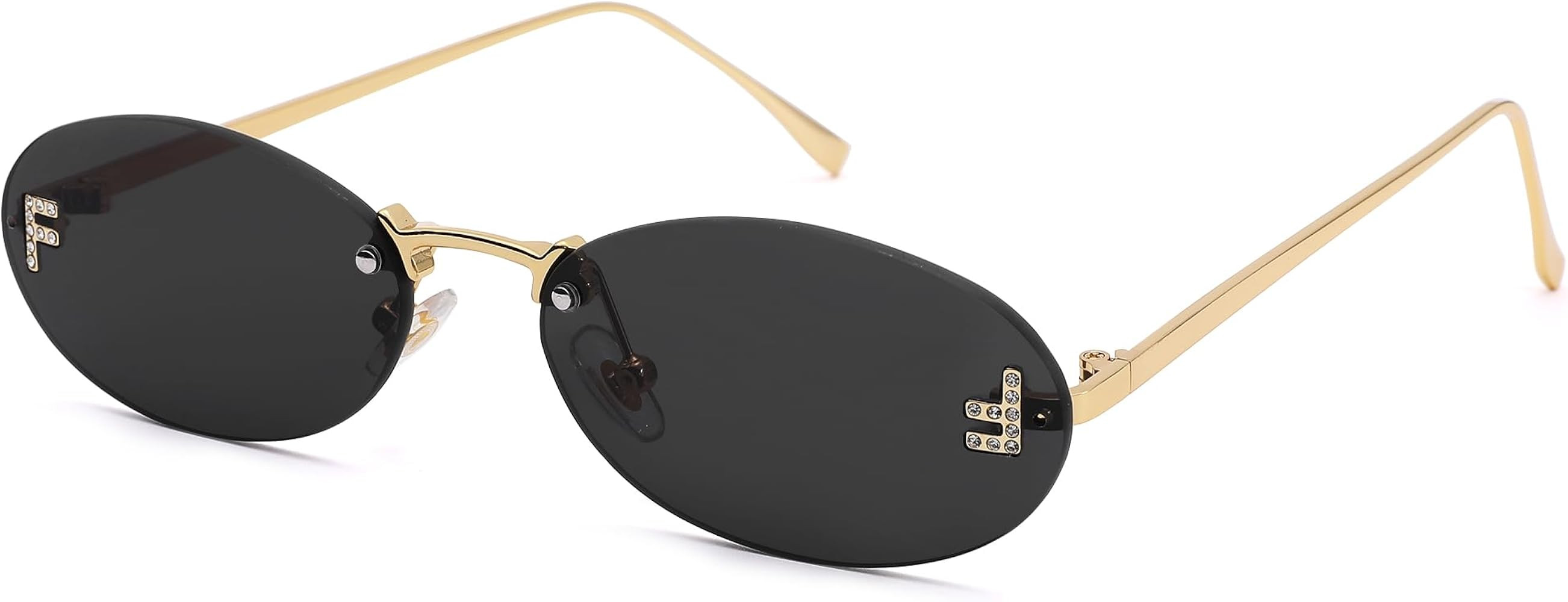 Rimless Oval Sunglasses for Women Men Vintage Narrow 90s Designer Cool Sun Glasses | Amazon (US)