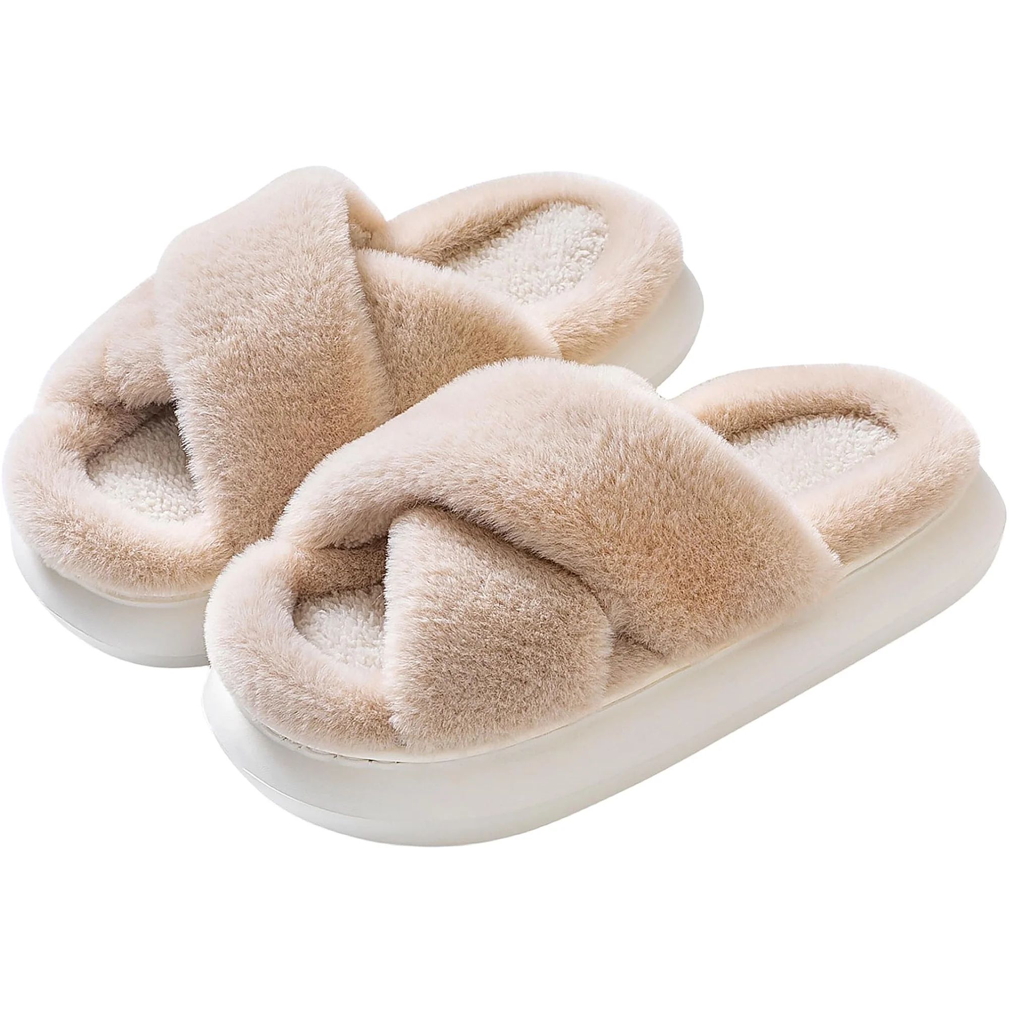 Slippers for Women Indoor, Women's Fuzzy Slippers, Cross Band Slippers Indoor Outdoor Soft Open T... | Walmart (US)