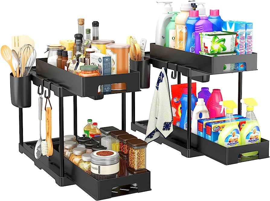 Under Sink Organizers and Storage, Kitchen Bathroom Sink Organizer, Double Sliding Under Sink Cab... | Amazon (US)