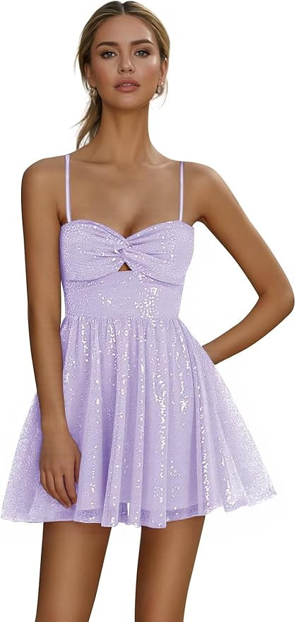 Spaghetti Straps Homecoming Dresses Short Ruched Sequin Formal Prom Party Gown Mini Length | Amazon (US)