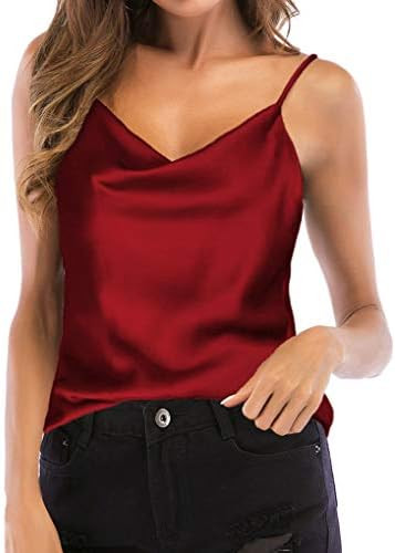 Women's Silk Satin Camisole Cowl Neck Tank Top Cami Silky Basic Tank Shirt Blouses | Amazon (US)