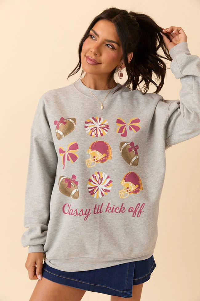 Football Icon Gold and Cardinal Light Grey Graphic Sweatshirt | Pink Lily