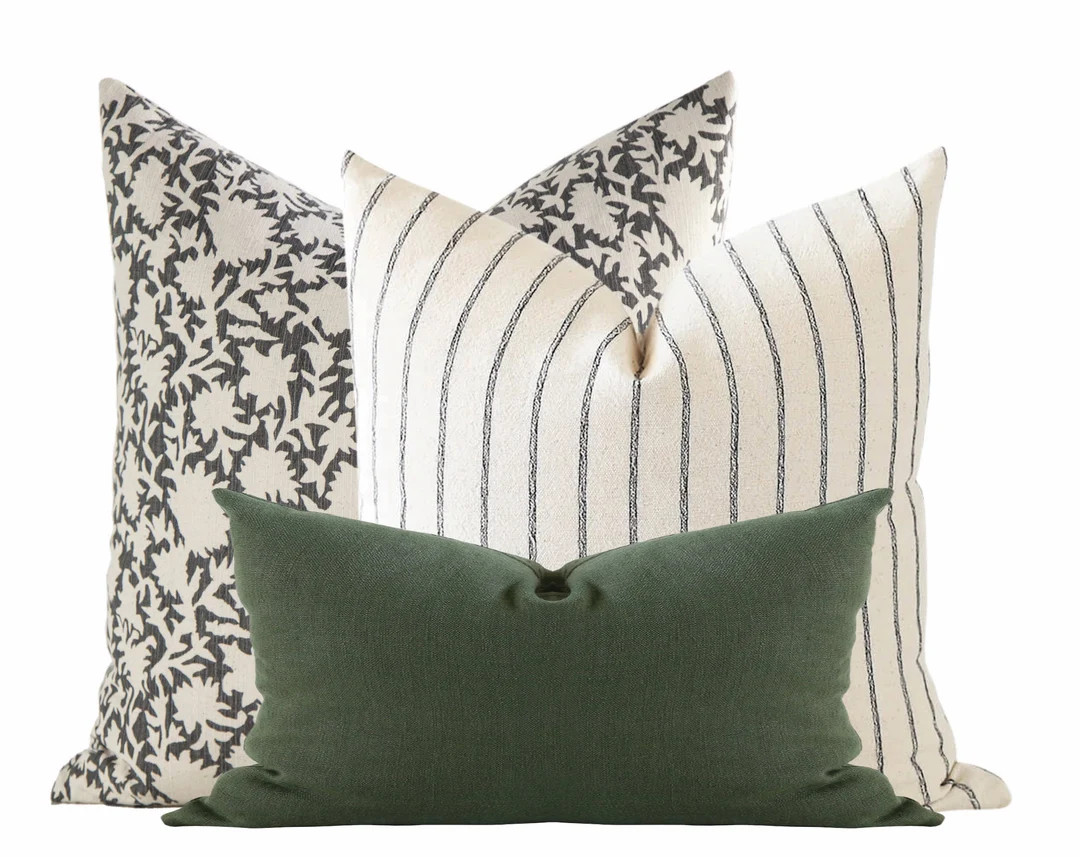 Green Pillow Combination Set Hmong Pillows Block Print - Etsy | Etsy (US)