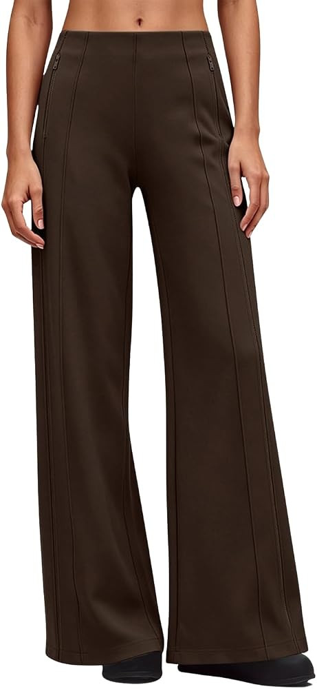 QINSEN Women's Wide Leg Yoga Pants High Waisted Zipper Pockets Stretchy Palazzo Pants with Drawst... | Amazon (US)