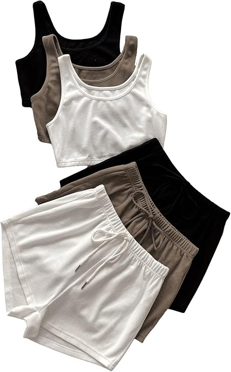 GORGLITTER Women's Vacation Outfits Cute 6 Pieces Crop Tank Top and Shorts Set Summer Trendy | Amazon (US)