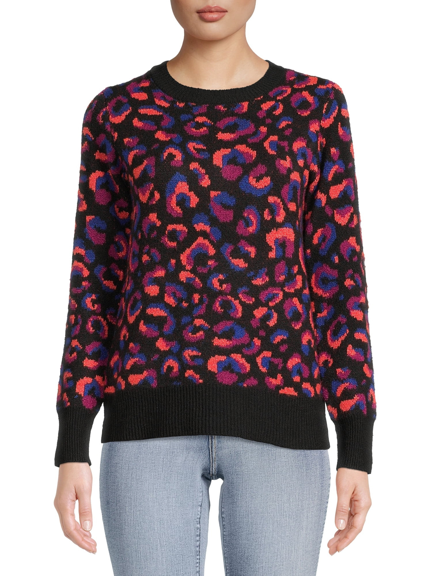 Time And Tru Women's Print Crewneck Sweater - Walmart.com | Walmart (US)