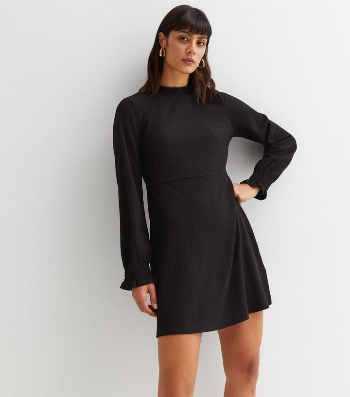 Black Crinkle Jersey High Neck Long Sleeve Mini Dress
						
						Add to Saved Items
						Remov... | New Look (UK)