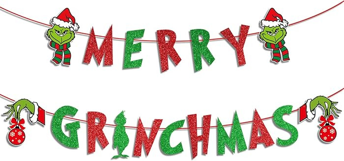 Glitter Merry Christmas Banner - Red Green Glittery Xmas Garland for Home Wall Mantle Fireplace P... | Amazon (US)