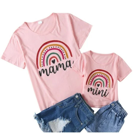 Short Mommy Matching Me Blouse Sleeve Summer T Outfits And For Women Family Shirt Rainbow Tops Cloth | Walmart (US)