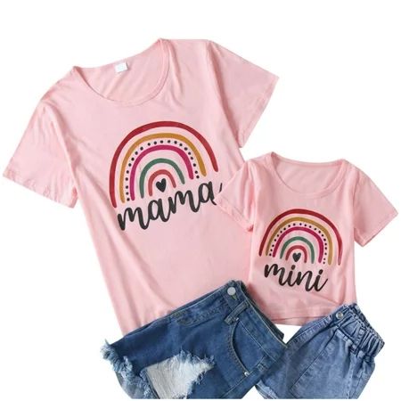 Short Mommy Matching Me Blouse Sleeve Summer T Outfits And For Women Family Shirt Rainbow Tops Cloth | Walmart (US)