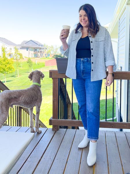 Girls day outfit. This jacket is such a great alternative to a flannel or blazer- a nice middle ground. I paired it with white western booties from Target. Size xl jacket, xl tank, 14 jeans, 9.5 boots 

#LTKkids #LTKstyletip #LTKSeasonal
