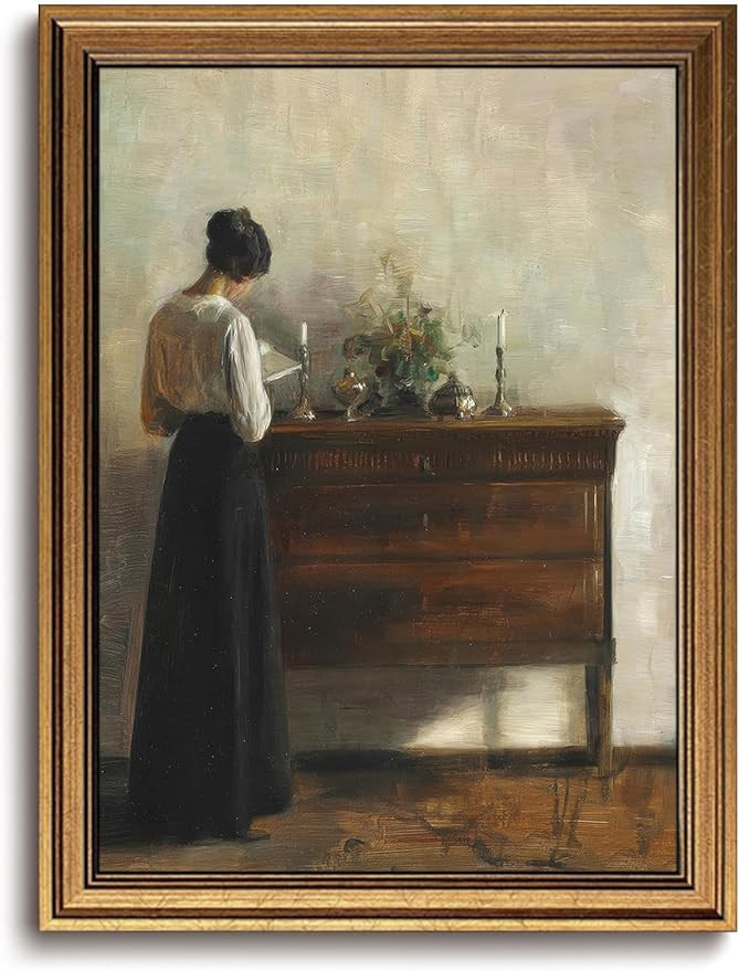 Gold Framed Wall Art Vintage Reading Woman Portrait Canvas Art Farmhouse Picture Wall Decor Class... | Amazon (US)