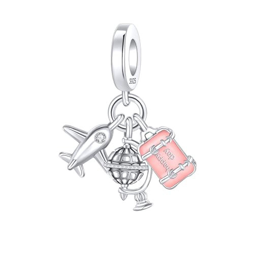 BIZK Airplane, Globe, Suitcase 925 Sterling Silver Travel Charms for Bracelets and Necklaces for Women Friend and Mother | Amazon (US)