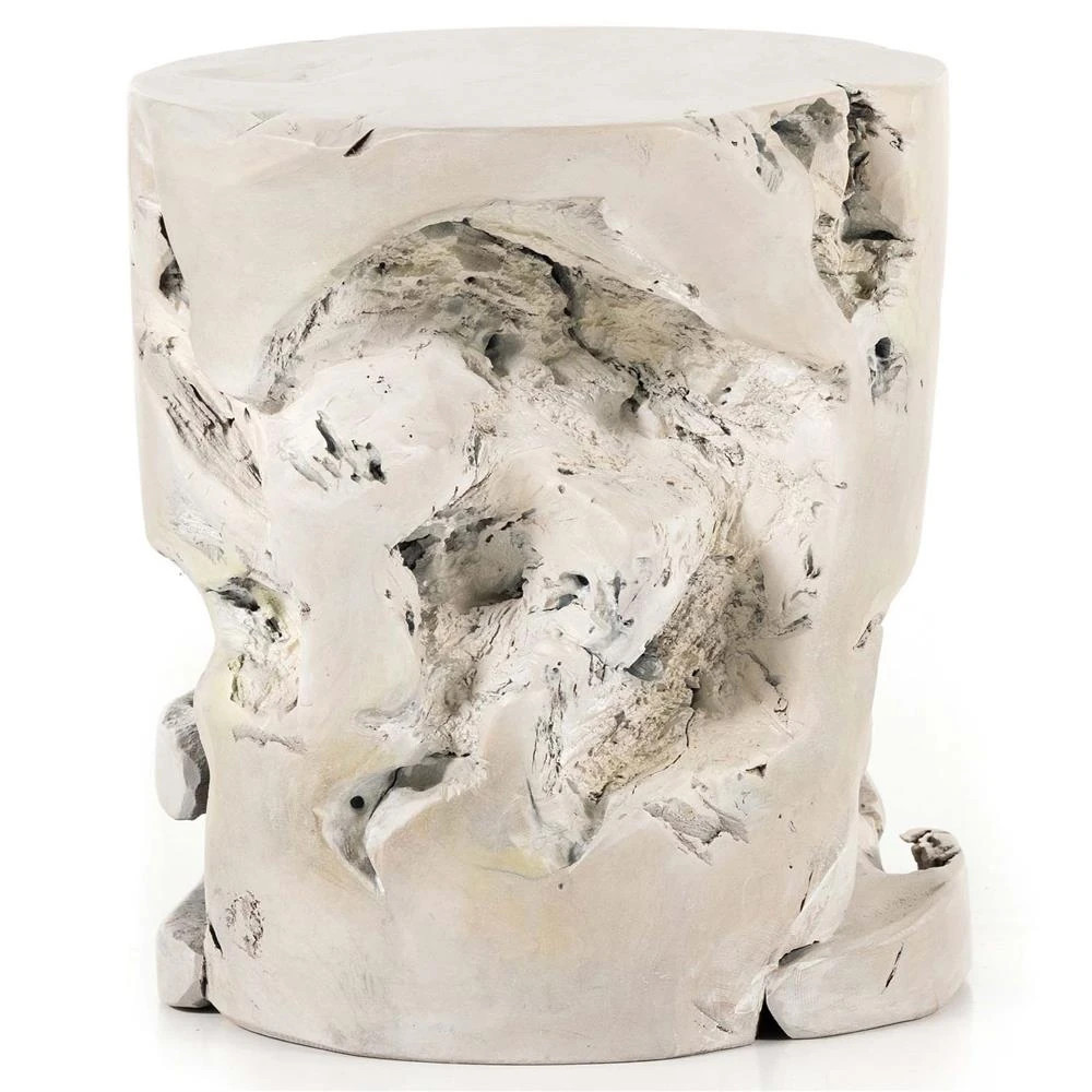 Kaili Global Bazaar White Teak Wood Outdoor Side End Table | Kathy Kuo Home