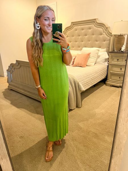 Dress - S | 5’2” 145lbs 
--
Green Dress | Summer Dress | Statement Earrings | Amazon Dress | Statement Bracelets 

#LTKworkwear #LTKstyletip #LTKfindsunder50