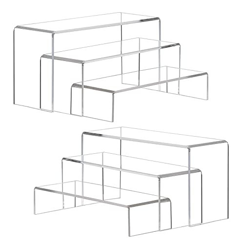 ANDGOO Display Risers, 6 Pcs(7.9”L~8.3”L~8.7”L) Rectangular Clear Acrylic Showcase Collectibles Display Stands Suitable for Retail Shoe Showcase Jewelry Funko Pop Figures | Amazon (US)