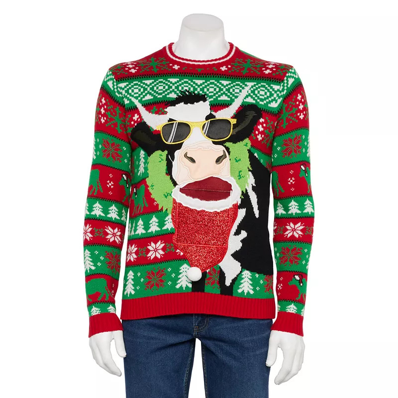 Men's Crewneck Santa's Christmas Cow Holiday Sweater | Kohl's