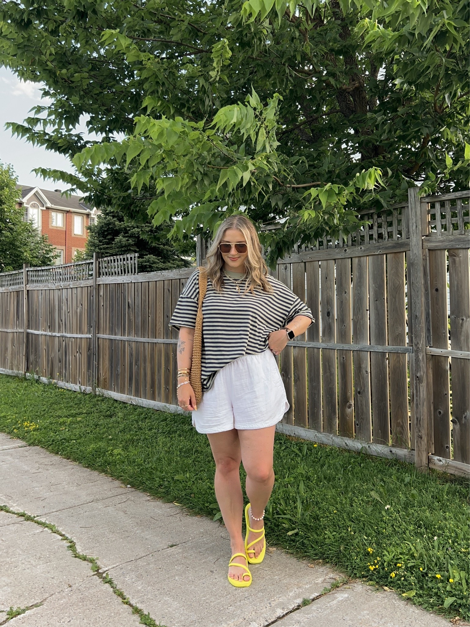Comfy summer ootd! Wearing my usual size L in the striped tee. Linked similar white shorts. Crocs sandals are super comfy, I’m a 9.5-10 and wear a 10

#LTKsummer #LTKsale #LTKmidsize