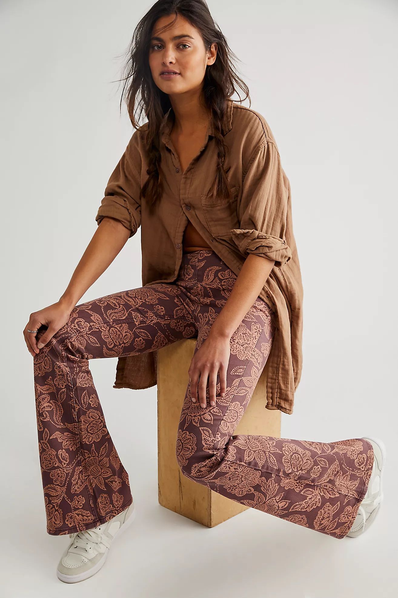 Penny Pull-On Printed Flare Jeans | Free People (Global - UK&FR Excluded)