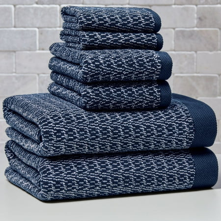 Better Homes & Gardens Signature Soft Cotton Melange 6 Piece Bath Towel Set,Blue Admiral | Walmart (US)