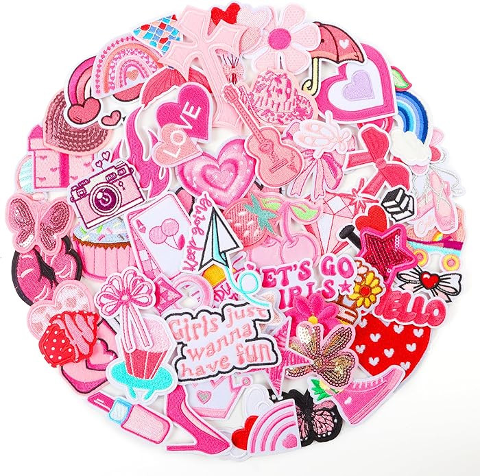 NICEVINYL Pink Iron on Patches for Girls: 60PCS Girly Random Embroidery Patches for Backpacks Clo... | Amazon (US)
