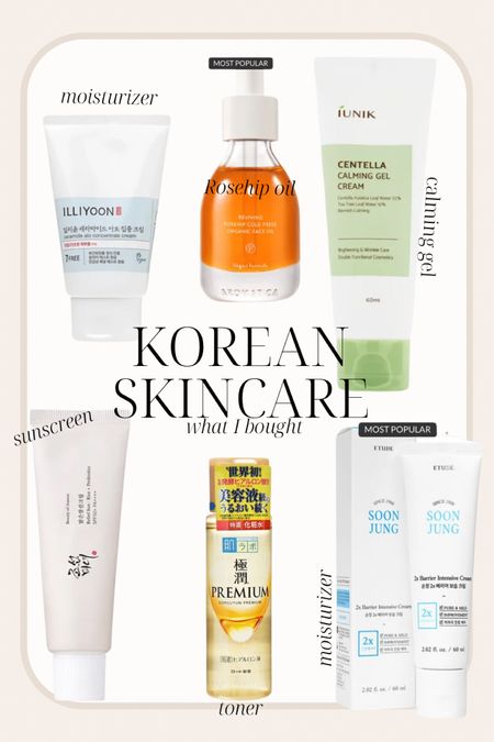 Korean skincare I bought - moisturizer, rosehip oil, calming gel, sunscreen, toner

#skincareroutine #giftideas #kbeauty

#LTKbeauty