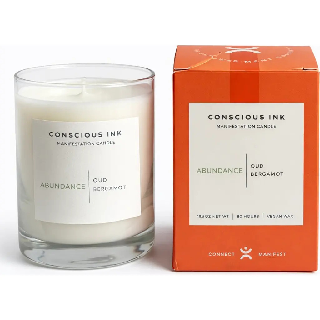 Conscious Ink Abundance Oud + Bergamot Manifestation Candle + Ink in White at Nordstrom | Nordstrom