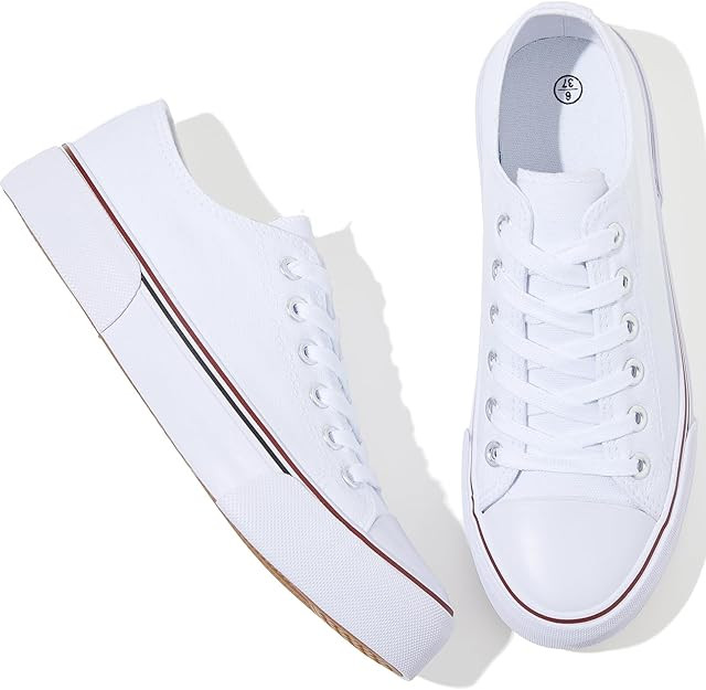 Adokoo Canvas Tennis Shoes for Women Low Top Casual White Black Sneakers for Women Lace Up Fashio... | Amazon (US)