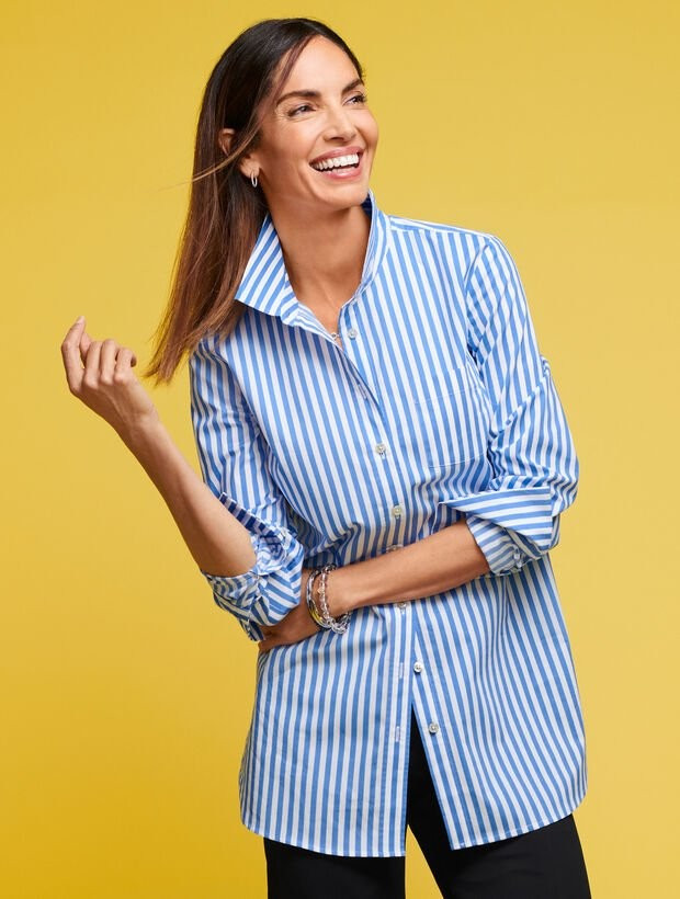 Oversized Poplin Shirt - Sailor Stripe | Talbots