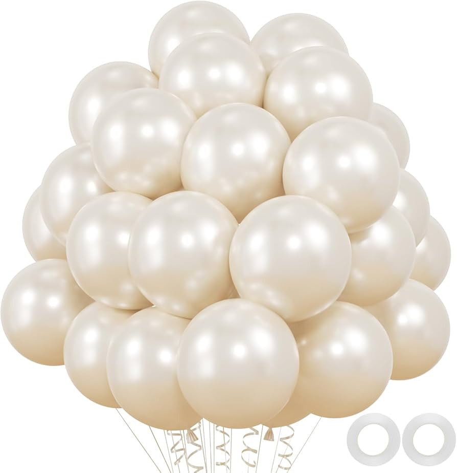 12inch Pearl White Balloons, 50pcs Double -Stuffed Pearl Sand White Ivory Balloons for Wedding Bi... | Amazon (US)