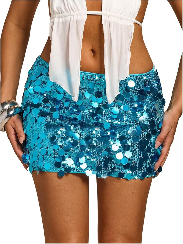 Floerns Women's Sparkly Sequin Mini Skirt Low Waist Date Night Party Bodycon Skirts | Amazon (US)
