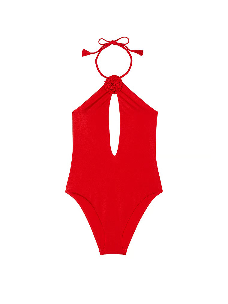 Buy Rosette Halter Cut-Out One-Piece Swimsuit, Bright Vermillion - Order One-Piece online - Victo... | Victoria's Secret (US / CA )